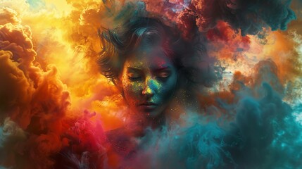Fototapeta premium Vibrant Holi Festival: A Cloud of Colorful Powder in Motion
