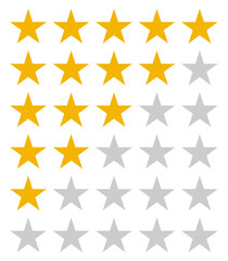 Fototapeta premium Five stars from customers rating sign symbol yellow color. Feedback rating star signs collection. Set of star symbols isolated. Feedback 5 star sign. Vector illustration.