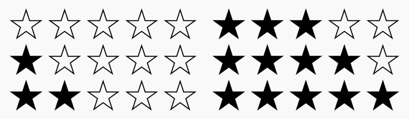 Rating star signs collection. Set of star symbols isolated. Five stars from customers rating sign. Feedback 5-star sign. Vector illustration.