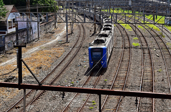 Urban train on Maracan&atilde; district in Rio de Janeiro, Brazil