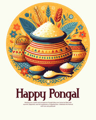 Happy Pongal South Indian Harvest Festival social media post banner template
