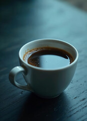 a cup of coffee on a wooden table