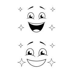 Cartoon Happy Face Expression Icons Isolated Hand drawn Illustration