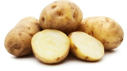 Fresh raw potatoes on a white isolated background.