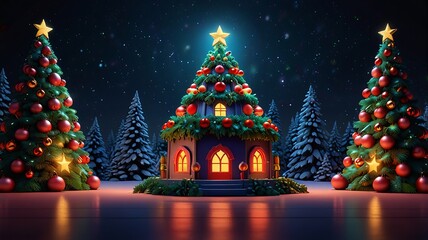 Festive 3D Background Template for Merry Christmas and Happy New Year Greetings