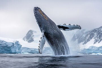 Fototapeta premium Humpback whale in Antarctica comes out of the water, showing itself