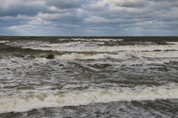 Stormy Baltic Sea with big waves, Europe, Latvia, Liepaja