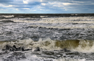 Stormy Baltic Sea with big waves, Europe, Latvia, Liepaja