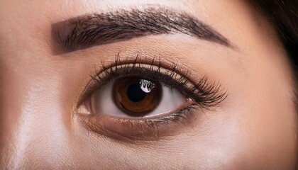 Obraz premium Beautiful Asian woman’s dark brown eye with makeup close-up