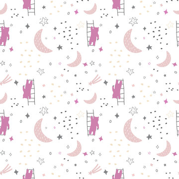 patron de lunas y estrellas sobre fondo blanco