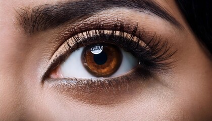 Obraz premium Beautiful Asian woman’s dark brown eye with makeup close-up