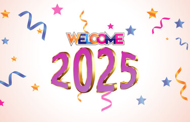 2025 happy new year template banner with modern 3d text effect and beautiful sparkle luxury shiny ornament abstract gradient purple background design 018