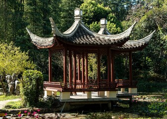 Traditional Chinese pavilion in a serene garden
