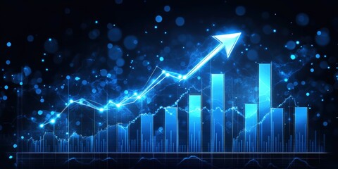 Abstract Stock Market Graph with Rising Blue Line on Dark Background, Financial Growth Concept and Visual Data Analysis for Business Success