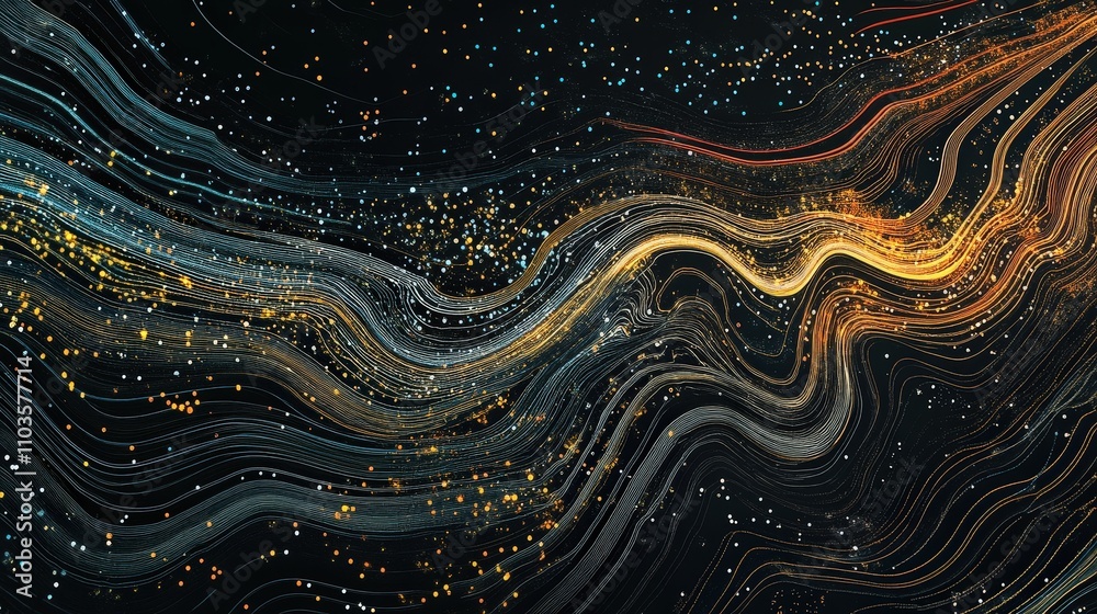 Poster an evolving ai model, with data streams transforming at each stage, symbolizing the progressive natu