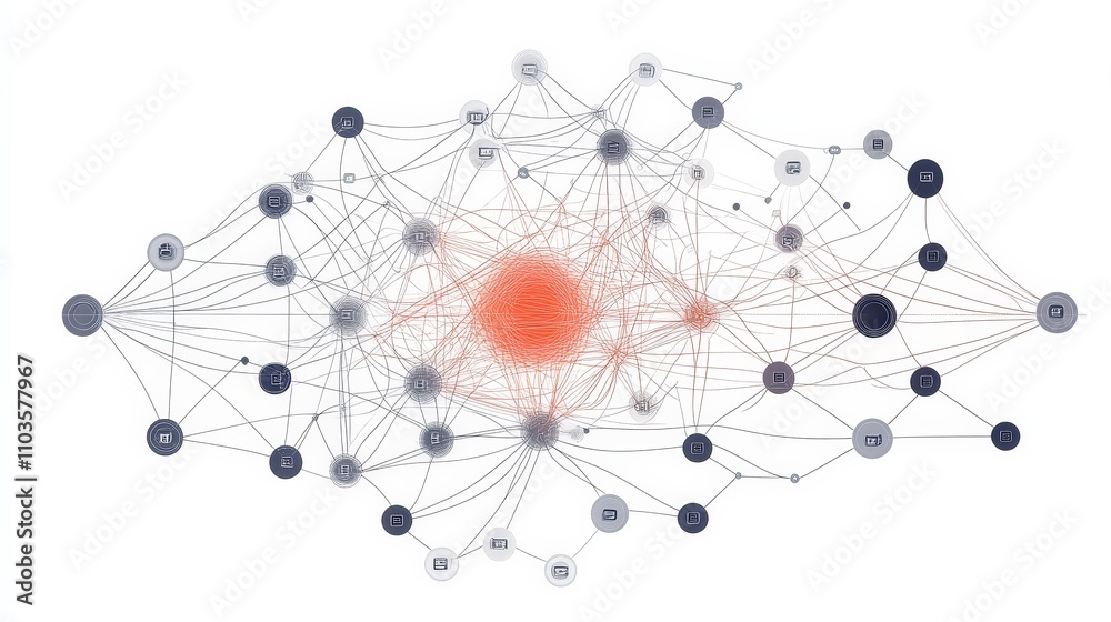 Aufkleber An illustration of an AI's neural network, displaying nodes connecting and evolving to generate insights from initial data inputs
