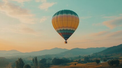 Fototapeta premium Hot Air Balloon Soaring Over Misty Mountains