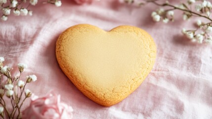 Delicious Heart-Shaped Cookie on Pink Fabric Background