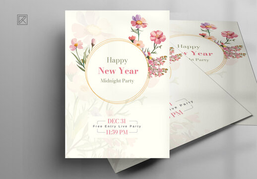 Happy New Year Floral Invitation Card Design