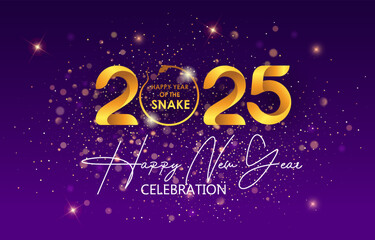 2025 happy new year template banner with modern 3d text effect and beautiful sparkle luxury shiny ornament abstract gradient purple background design 70