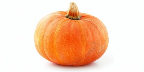 Obraz premium Orange pumpkin, round and plump, festive and seasonal, isolated on white background, sharp details, 4K hyperrealistic photo.