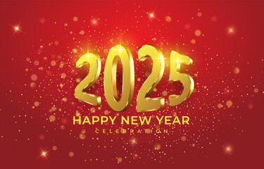 2025 happy new year template banner with modern 3d text effect and beautiful sparkle luxury shiny ornament abstract gradient red background design 21