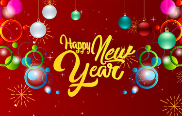 2025 happy new year template banner with modern 3d text effect and beautiful sparkle luxury shiny ornament abstract gradient red background design 017