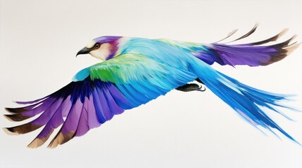 Obraz premium A vibrant illustration of a colorful bird in flight, showcasing detailed feathers and hues.