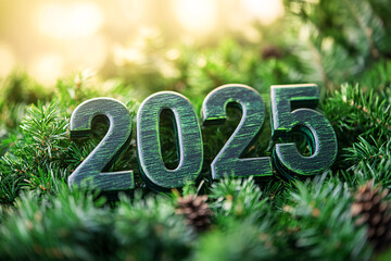 happy new year 2025 on background are decorated with a festive decor. Greeting card, happy New Year.
