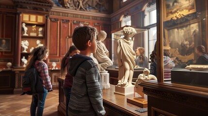 Inquisitive Russian Children Exploring History Museum: Educational and Cultural Image