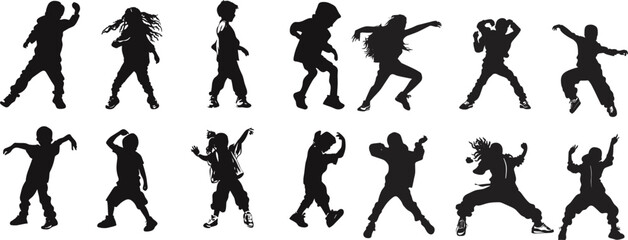 Silhouette of Kids Having Fun in Water Outdoor Fun: Silhouettes of Drenching Children, Children Silhouettes Playing in Water Puddles