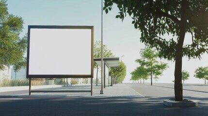 Fototapeta premium Blank Billboard Mockup City Street Bus Stop Advertising Summer