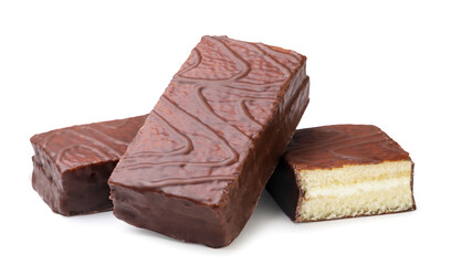 Cake bars in chocolate on a white background. Isolated