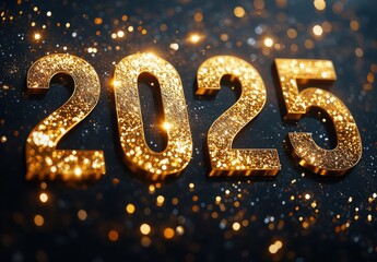 numbers "2025" in a golden metallic font,