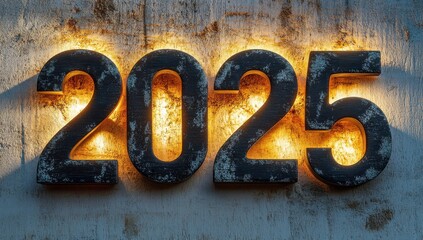 "2025" in bold black letters on the left side of an illuminated background