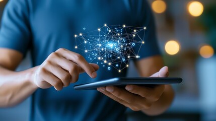 Digital Network Connection  Man Using Tablet  Global Connectivity  Data Analysis  Online T