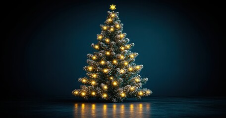 A Christmas tree with a star on top is lit up with glitter