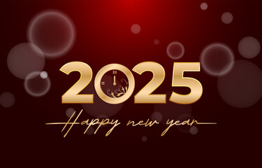2025 happy new year template banner with modern 3d text effect and beautiful sparkle luxury shiny ornament abstract gradient red background design 75