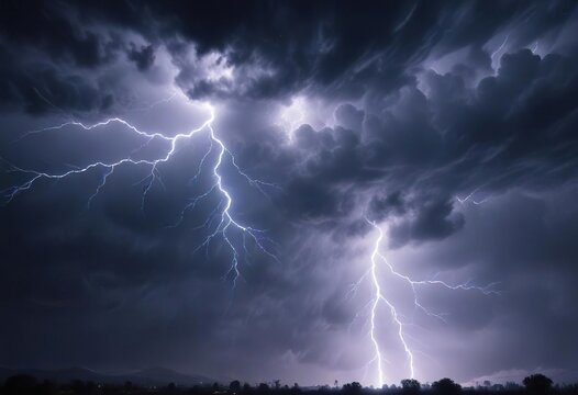 Vivid blue thunderstorm lightning bolt overhead, shocking, extreme