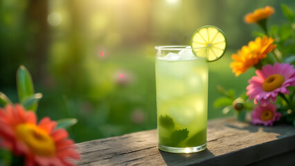 Refreshing Coconut Water in a Vibrant Garden