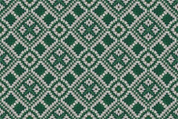 Traditional Green and White Geometric Seamless Pattern.