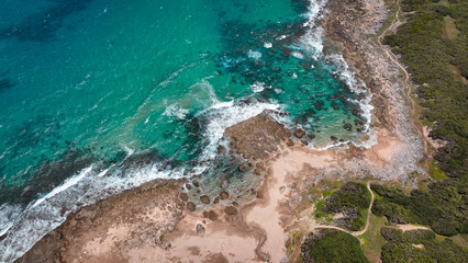 Aerial view of Longpan Park showcasing beautiful coastlines and clear waters in Taiwan
