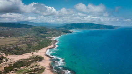 Stunning coastal view from Longpan Park with waves and mountains under a bright sky in Taiwan