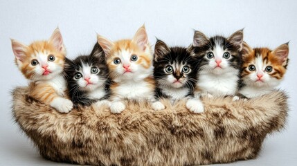 Adorable Multicolored Kittens in Cozy Basket