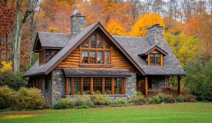 Fototapeta premium Log Cabin in Autumn Foliage