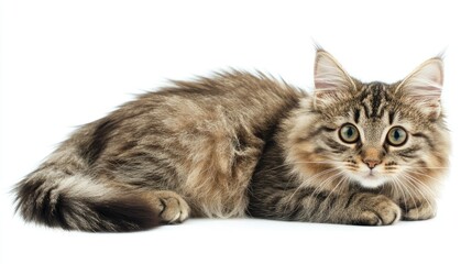 Obraz premium Graceful Young Siberian Forest Cat on White Background