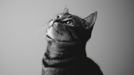 Regal American Shorthair Cat Looking Upward