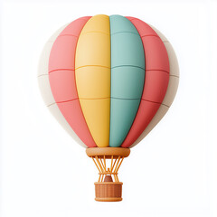 Naklejka premium Illustration of colorful hot air balloon in pastel colors, travel element, 3D plasticine style, isolated on white background