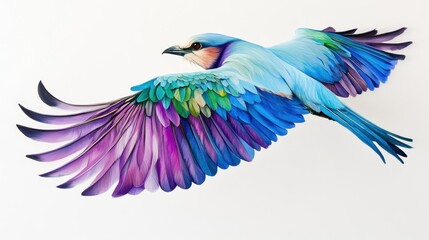 Fototapeta premium A vibrant, colorful illustration of a bird in flight with intricate feather details.