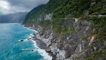 Beautiful coastal view near Taroko Gorge in Taiwan showcasing cliffs and turquoise waters